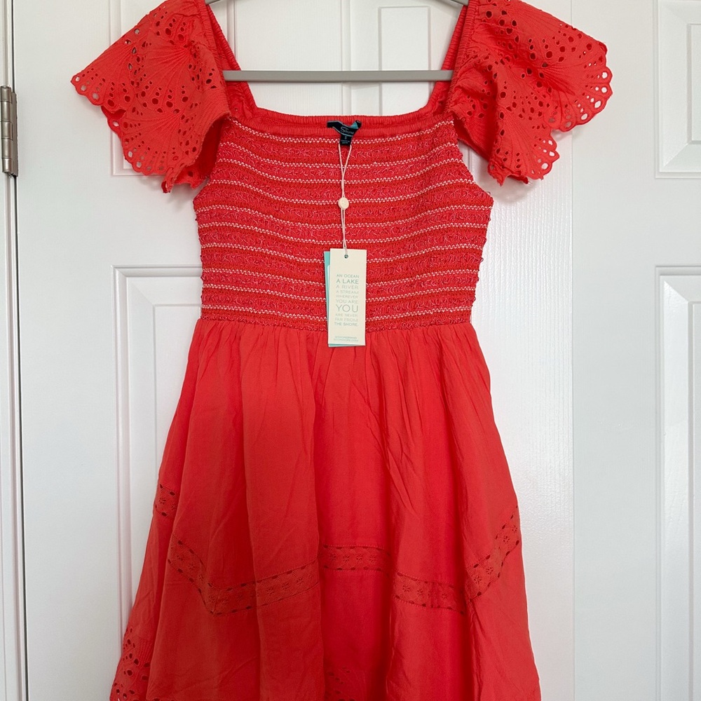 Shore Coral Mini Dress with Eyelet Sleeves
